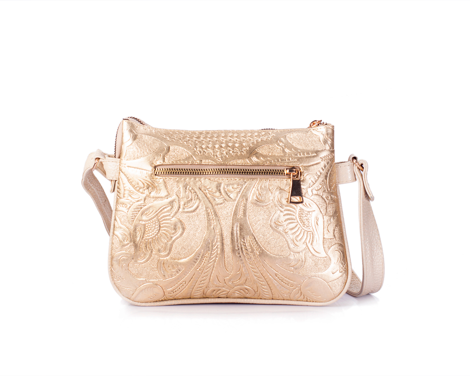Foto 3 pulgar | Bolso A Ángelozano Tipo Crossbody De Piel Vacuna Con Grabado Tipo Cincelado Modelo Jaqueline Color Oro Rosado