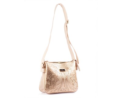 Foto 6 | Bolso A Ángelozano Tipo Crossbody De Piel Vacuna Con Grabado Tipo Cincelado Modelo Jaqueline Color Oro Rosado