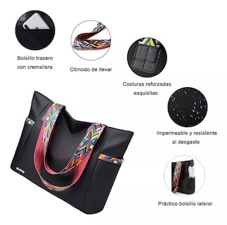 Foto 3 | Bolso Belug De Gran Capacidad Ligeros Negro Para Mujer