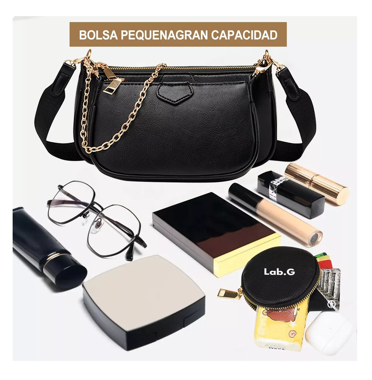 Foto 3 pulgar | Bolsa Bandolera Monedero y Cartera Negra