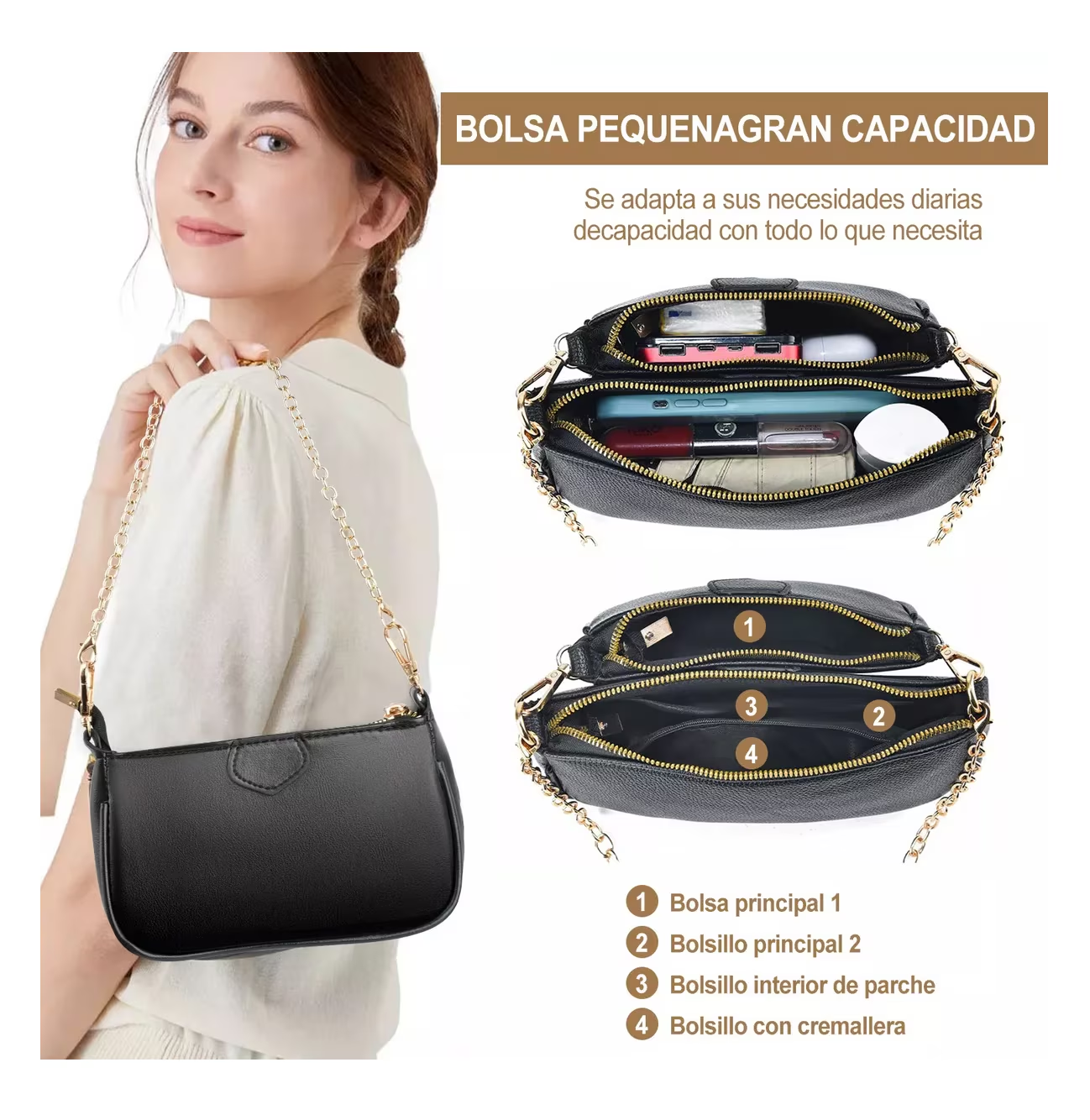Foto 4 pulgar | Bolsa Bandolera Monedero y Cartera Negra