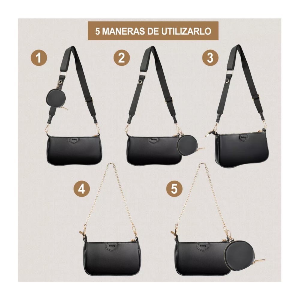 Foto 3 | Bolsa 3 En 1 Moda Mujer Bandolera Crossbody Monedero Cartera Belug