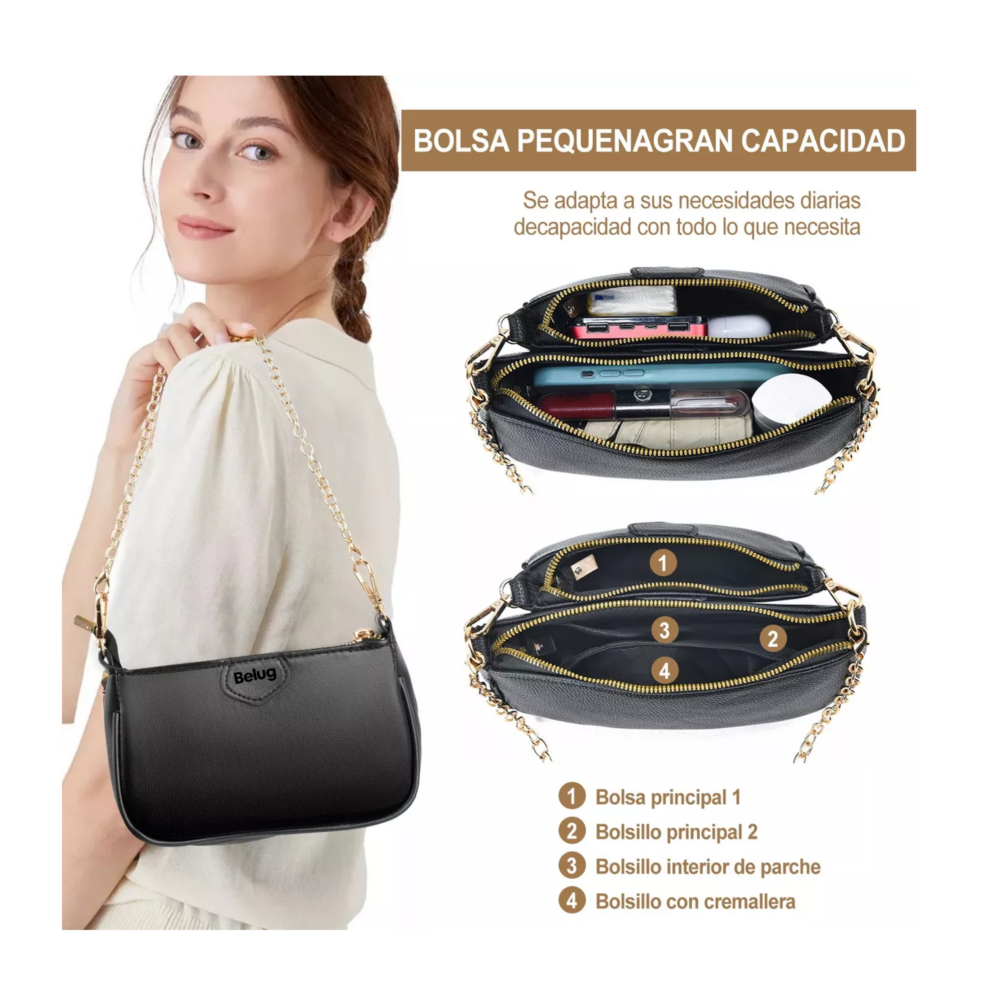 Foto 5 | Bolsa 3 En 1 Moda Mujer Bandolera Crossbody Monedero Cartera Belug