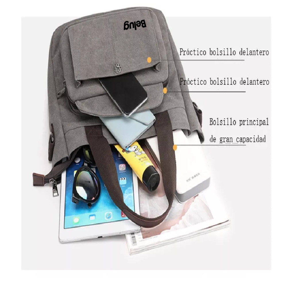 Foto 4 pulgar | Bolsa Moderna Y Urbana De Lona De Gran Capacidad Para Mujer Gris Café Belug