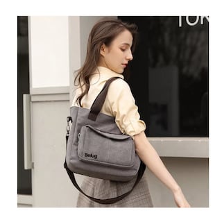 Foto 4 | Bolsa Moderna Y Urbana De Lona De Gran Capacidad Para Mujer Gris Café Belug