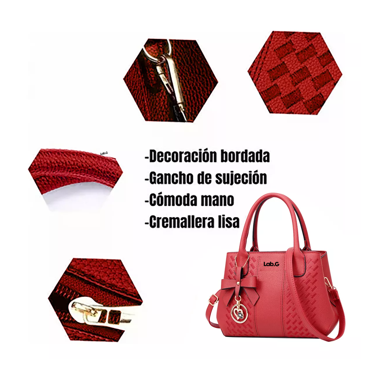 Foto 3 | Bolso Mano Tote Lab.g Bolsa Mochila Mujer Gran Capacidad Ligero Rojo