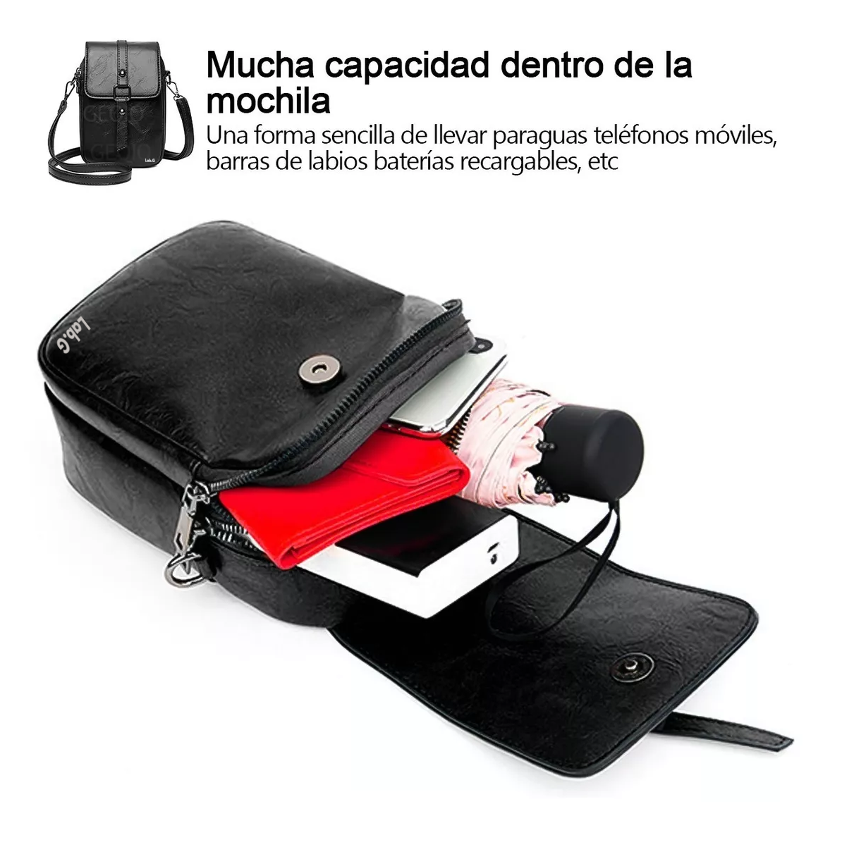 Foto 5 pulgar | Bolso Para Mujer Cartera Bandolera De Moda Para Celular Negro