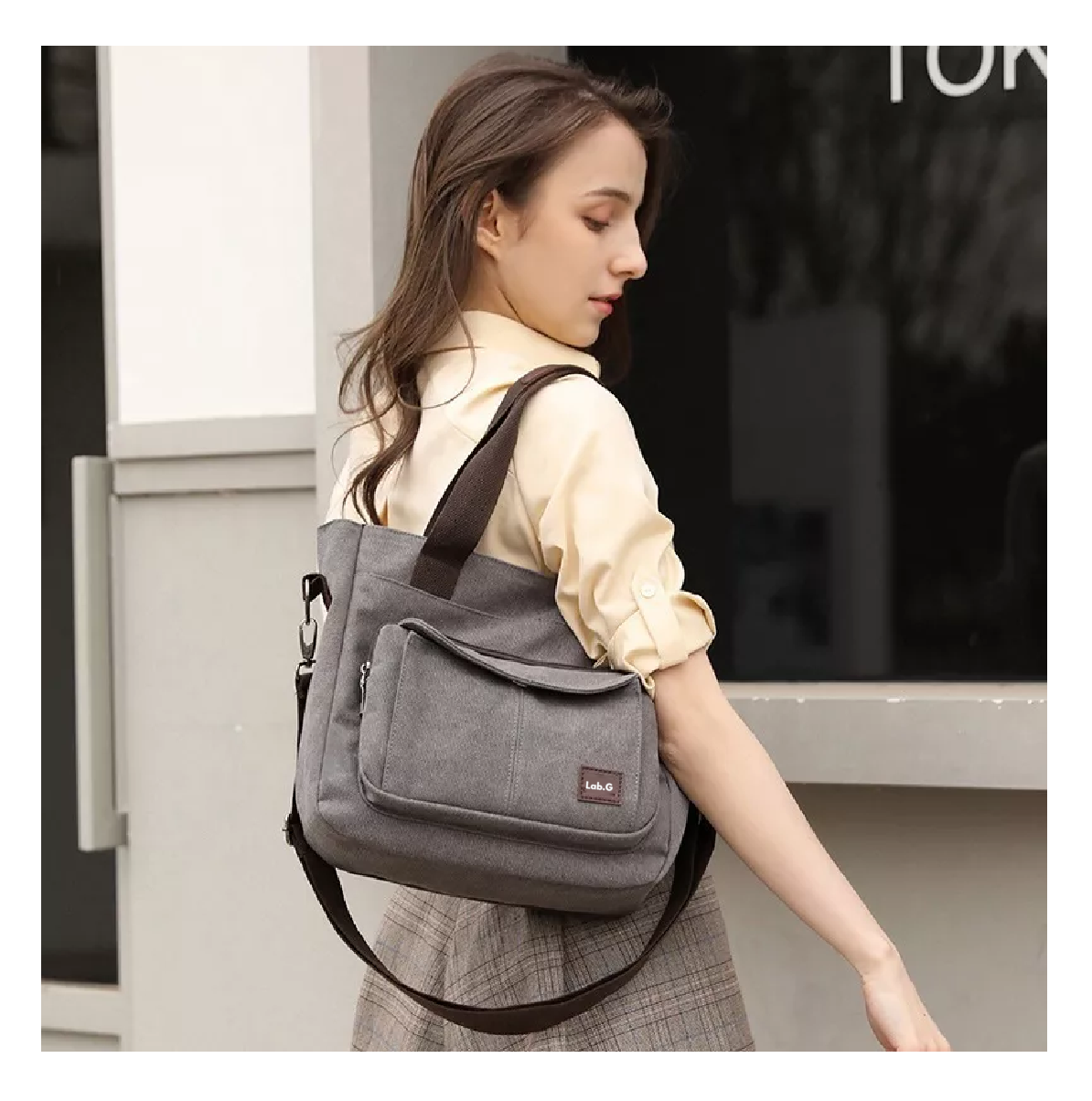 Foto 5 pulgar | Bolsa Moderna Y Urbana De Lona De Gran Capacidad Para Mujer Gris Cafe