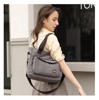 Foto 4 | Bolsa Moderna Y Urbana De Lona De Gran Capacidad Para Mujer Gris Cafe