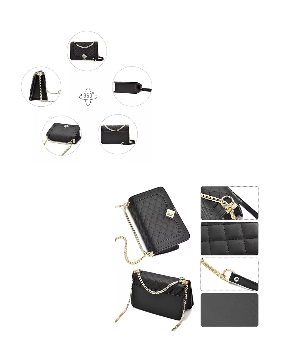 Foto 5 pulgar | Bolsa Bandolera De Mujer Con Cadena De Metal, Negro