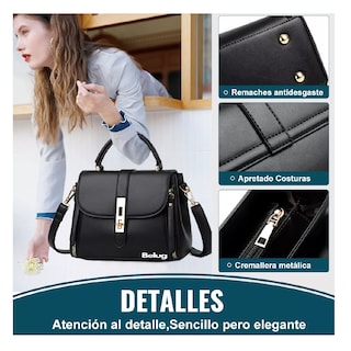 Foto 2 | Bolsa Mujer Impermeable Tote Crossbody Bandolera De Pu, Belug Negra