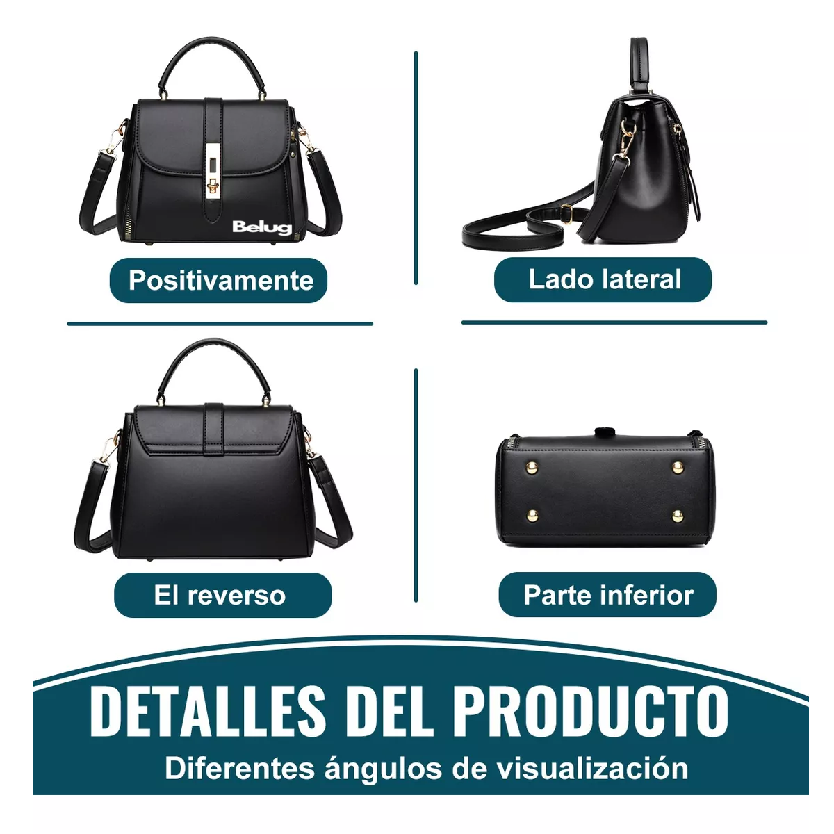 Foto 4 pulgar | Bolsa Mujer Impermeable Tote Crossbody Bandolera De Pu, Belug Negra