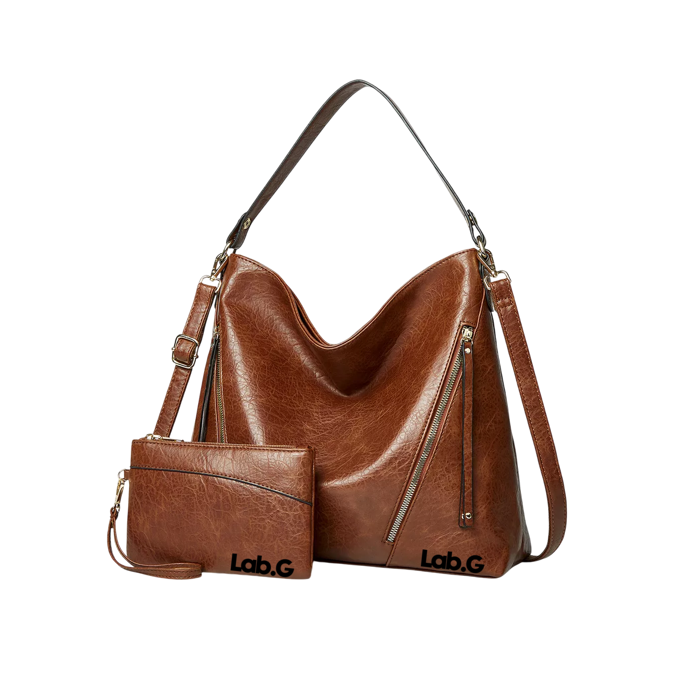 Set 2 Bolsas De Mano Lab.g Bandolera Hombro Para Mujer + Cartera Marrón
