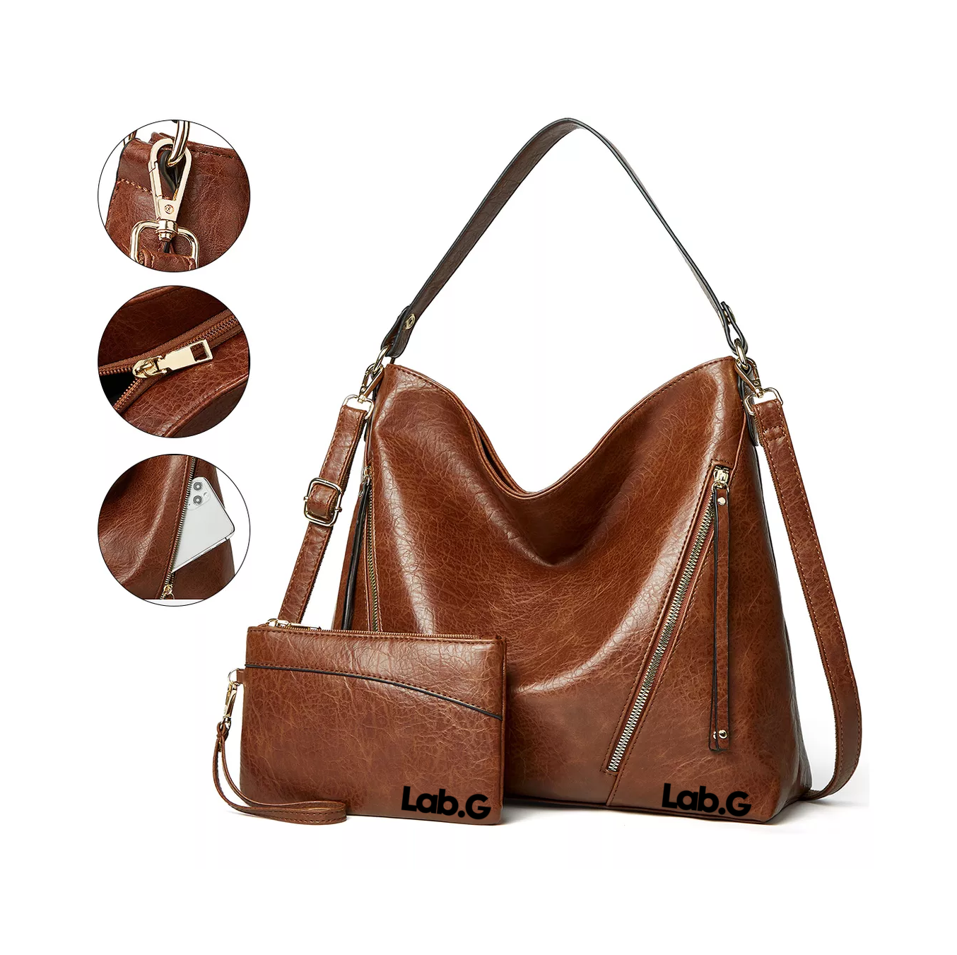 Foto 2 | Set 2 Bolsas De Mano Lab.g Bandolera Hombro Para Mujer + Cartera Marrón