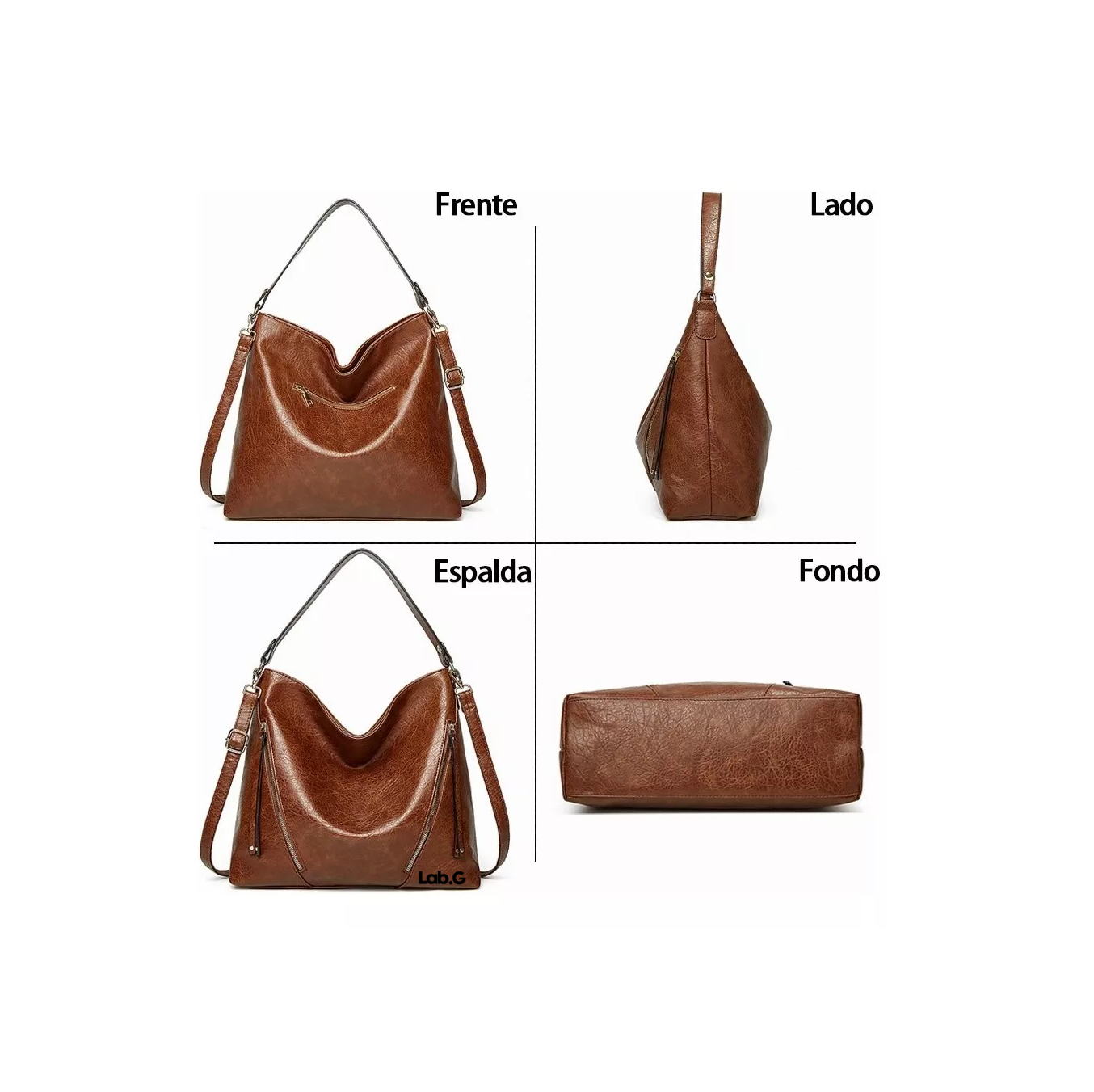Foto 4 | Set 2 Bolsas De Mano Lab.g Bandolera Hombro Para Mujer + Cartera Marrón