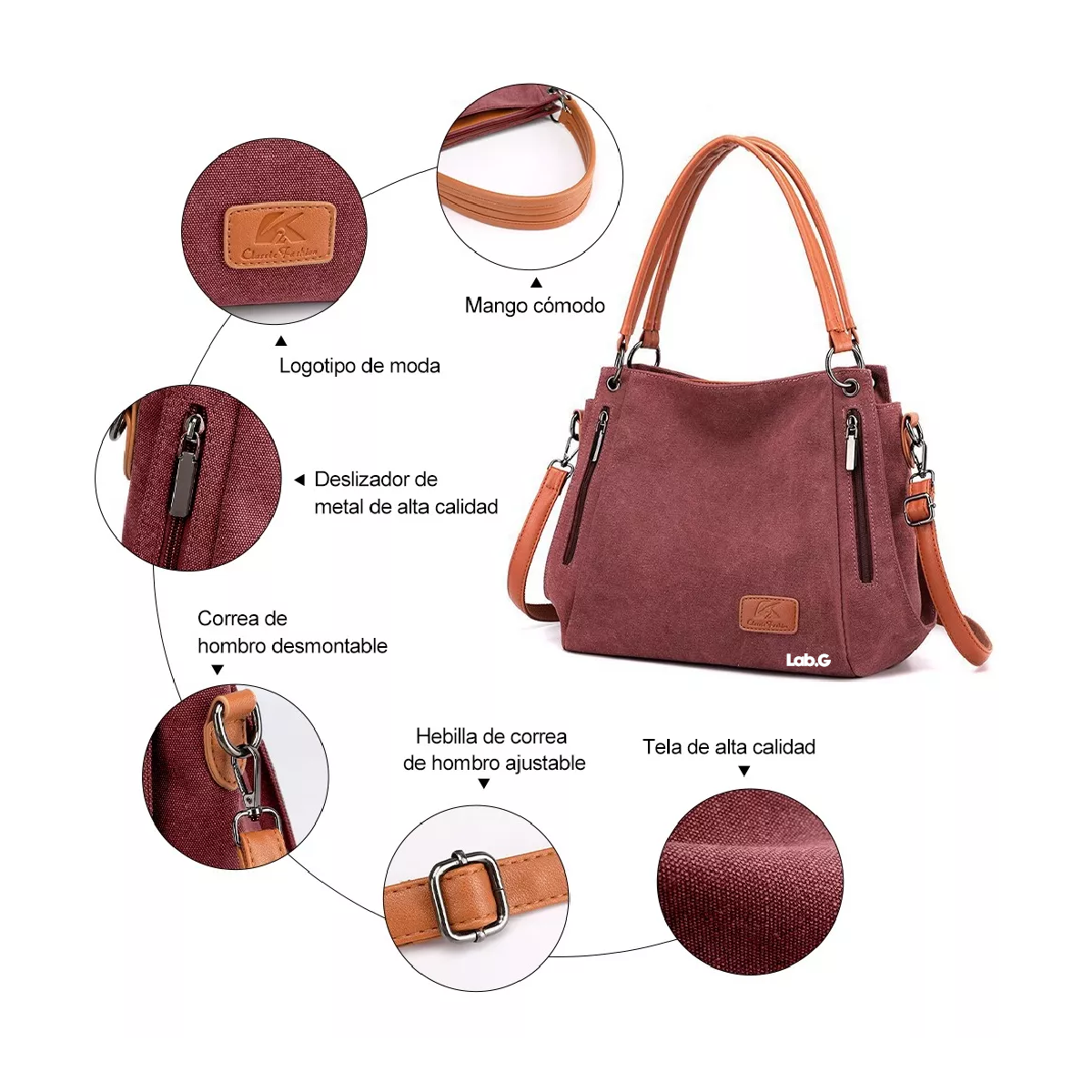 Foto 3 pulgar | Bolso Multifuncional Lab.g De Lona De Gran Capacidad Para Mujer Rosa