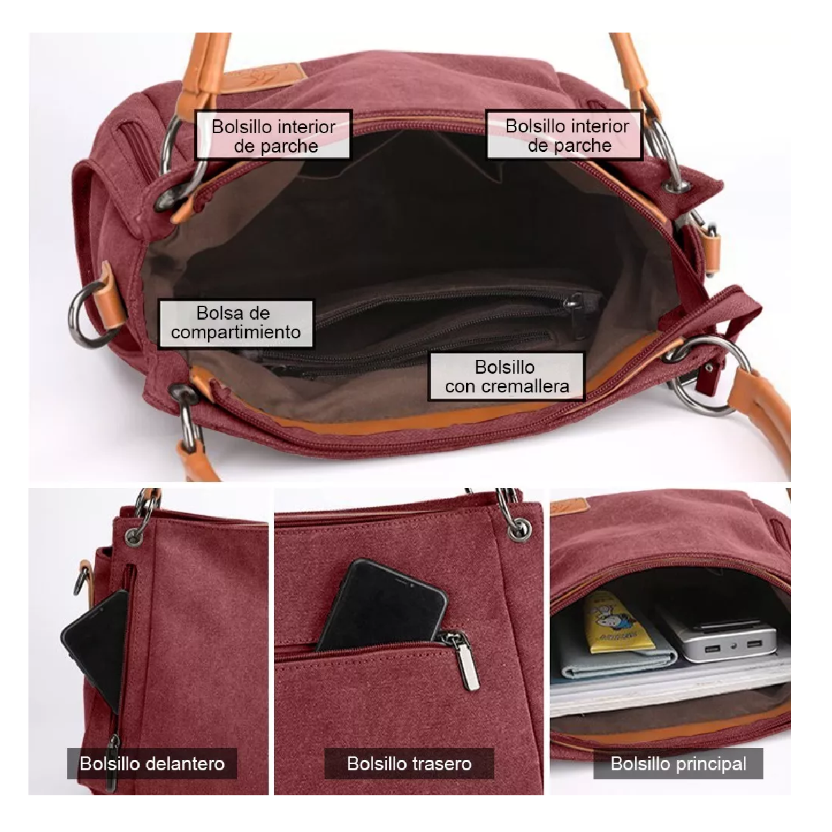 Foto 5 pulgar | Bolso Multifuncional Lab.g De Lona De Gran Capacidad Para Mujer Rosa
