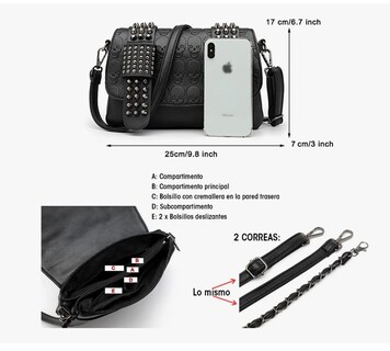 Foto 5 | Bolso Bandolera Xtellar con Remaches de Calavera
