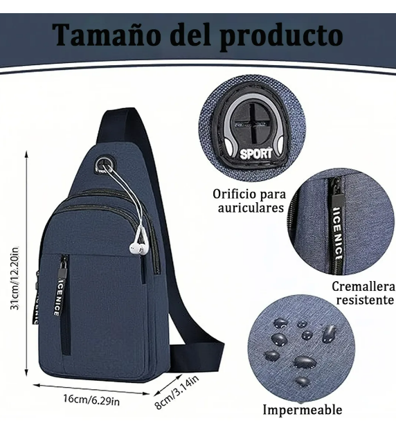 Foto 4 pulgar | Bolso Xtellar Bandolera Unisex Moderno Con Orificio Para Cable.