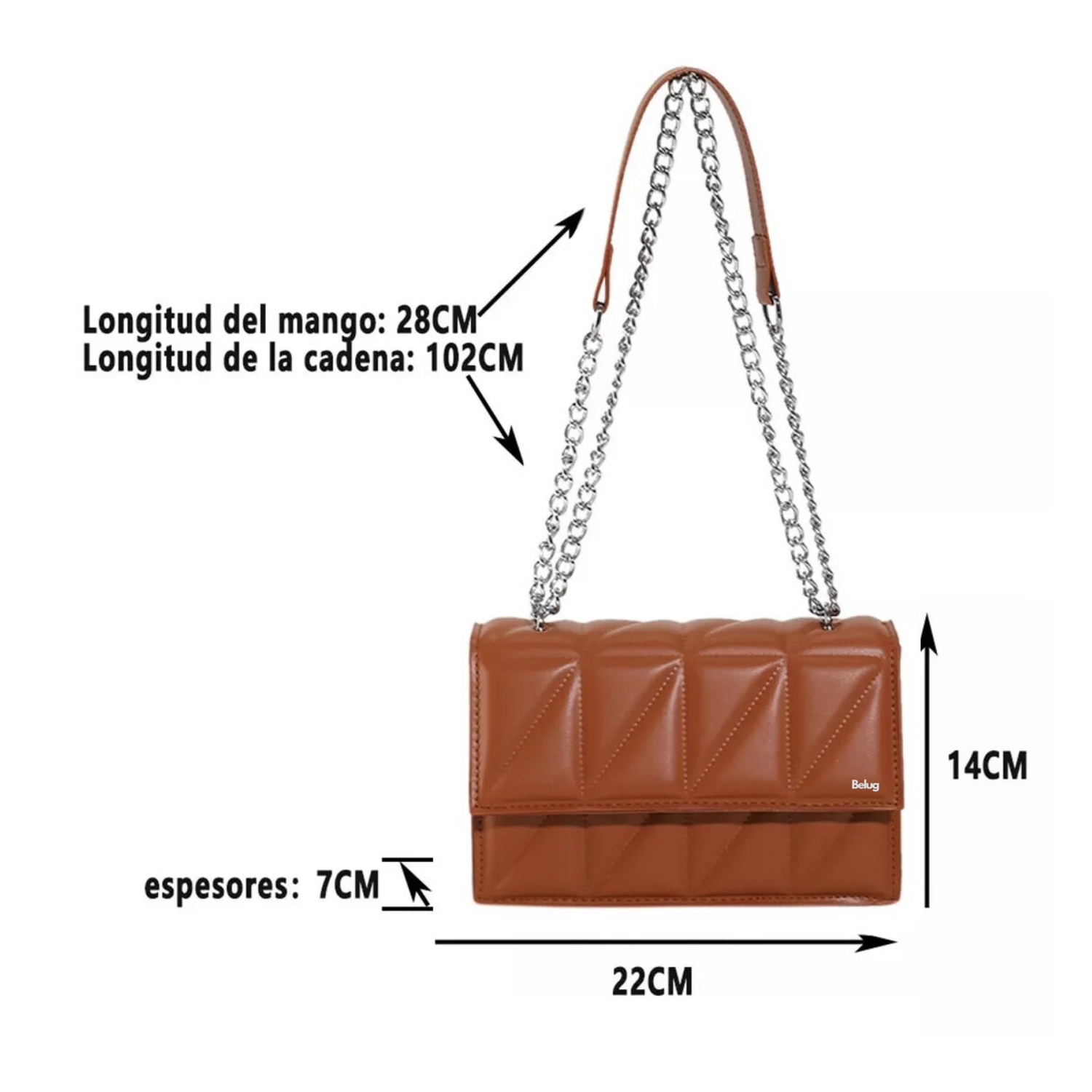 Foto 3 pulgar | Bolso De Mujer Casual De Cuero Pu Ajustable Belug, Marrón
