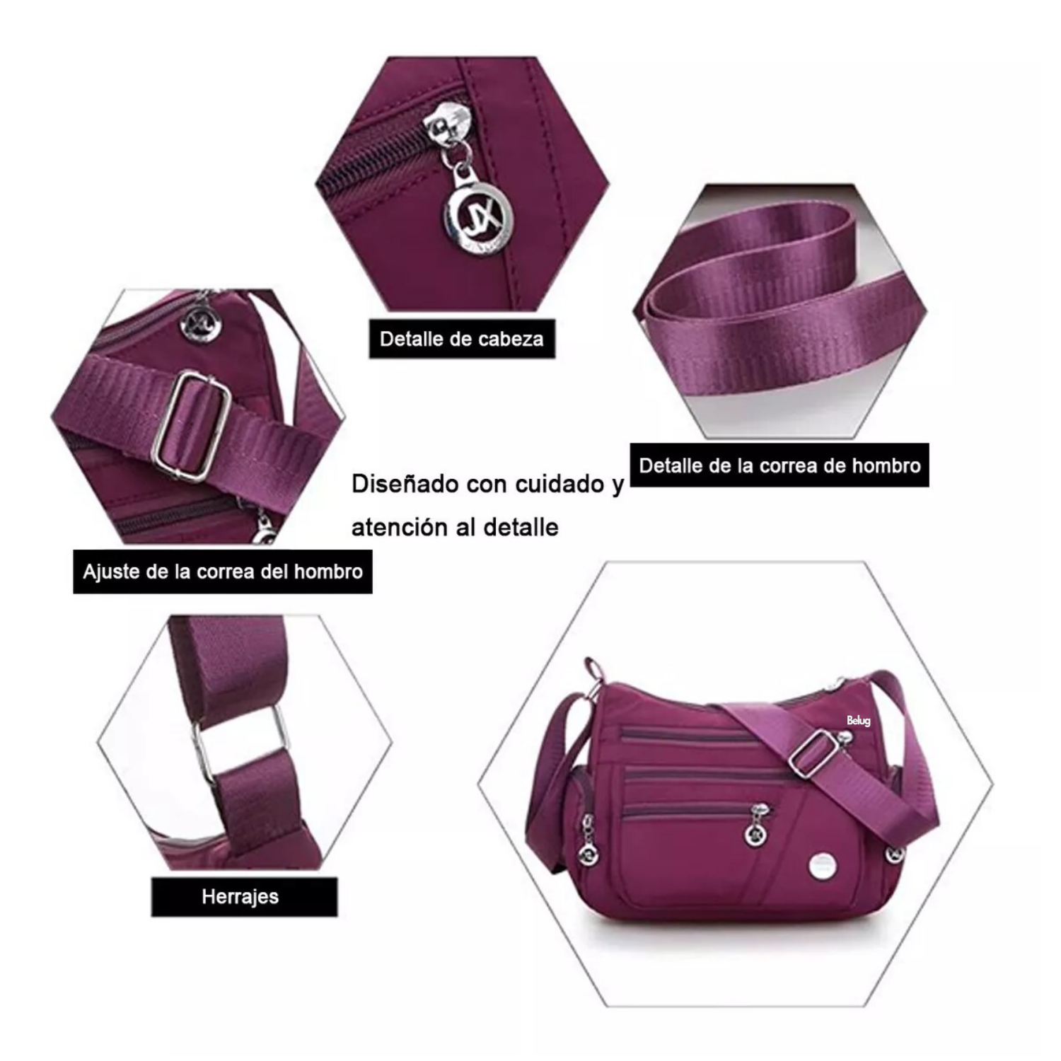 Foto 3 pulgar | Bolso Multifuncional Impermeable Y Antirrobo Para Mujer Belug, Purpura