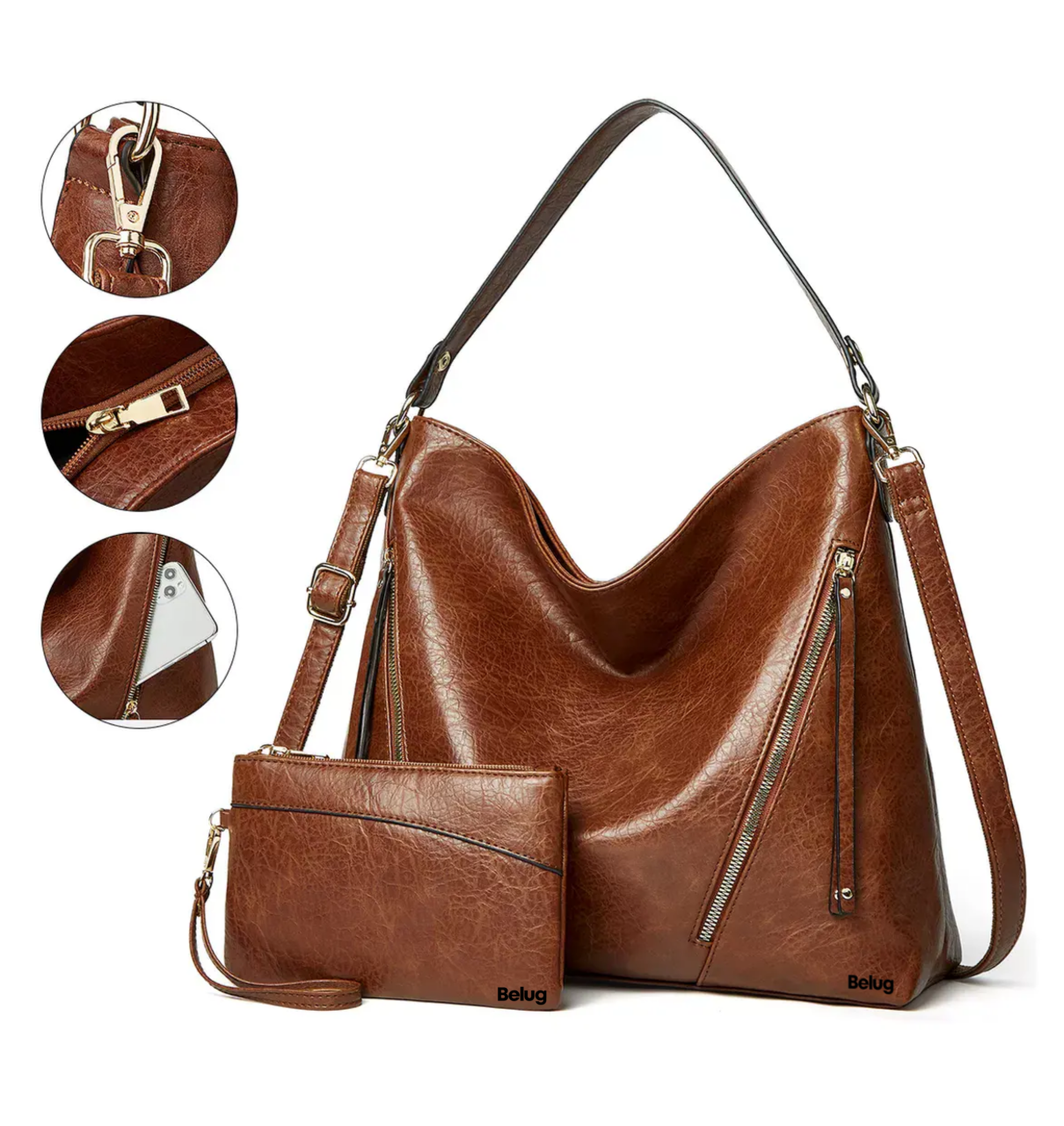 Foto 3 pulgar | Set 2 Bolsas De Mano Bandolera Hombro Para Mujer + Cartera Belug,  Marrón