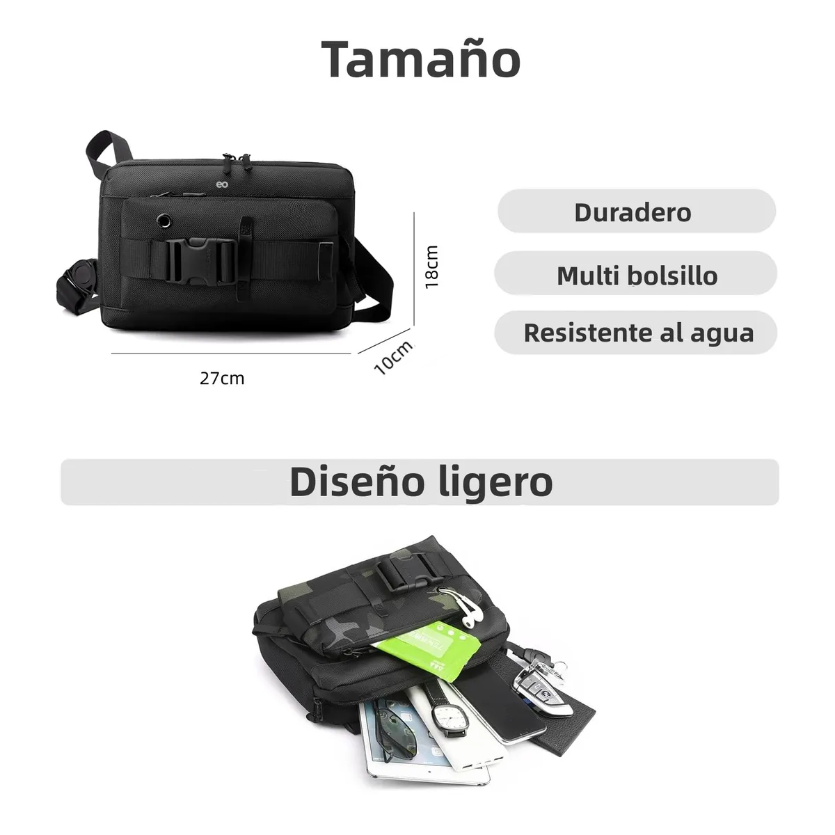 Foto 4 pulgar | Bandolera, Bolso De Nailon Para Hombre Eo Safe Imports Esi-18956 Negro