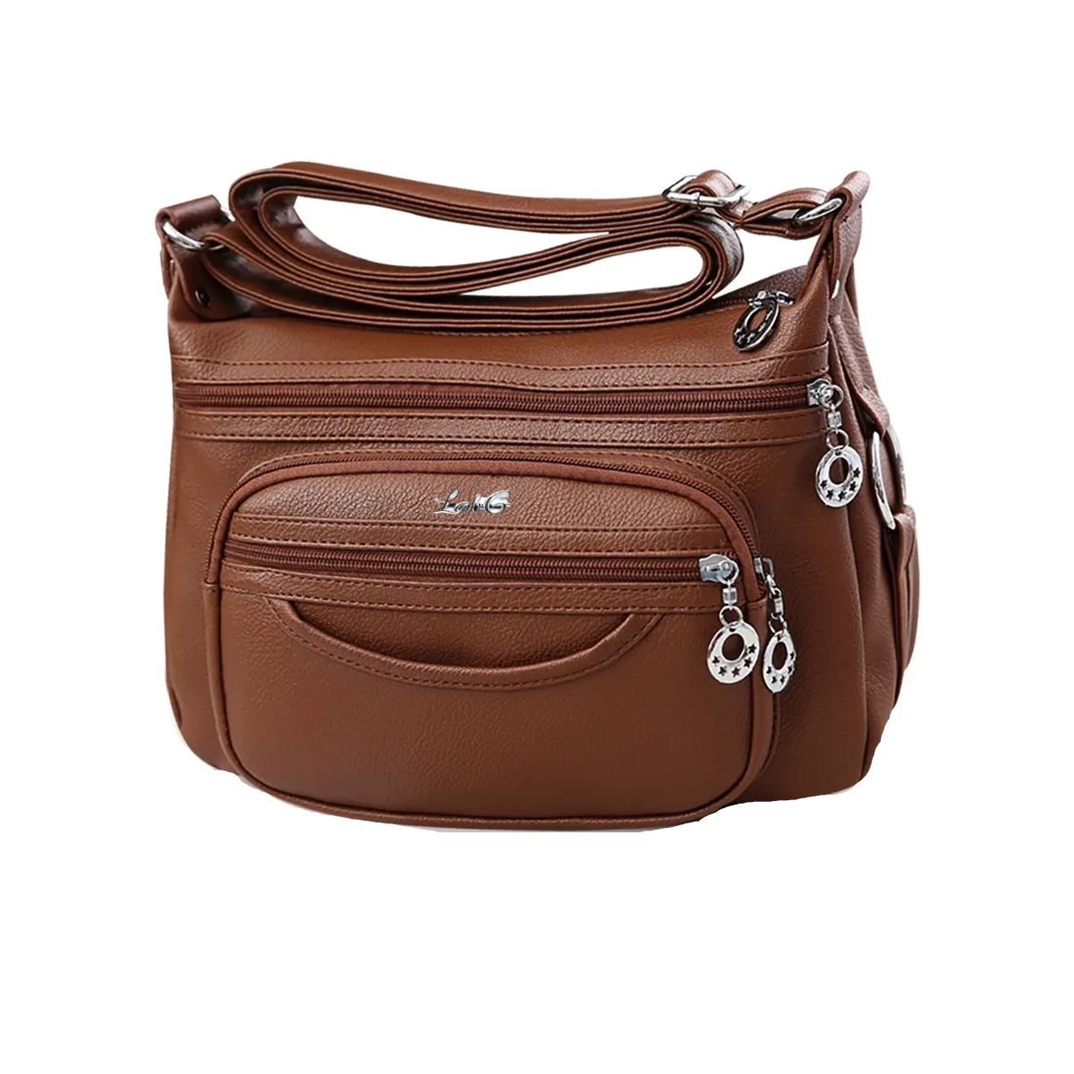 Foto 1 | Bolso Bandolera Multibolsillos De Piel Suave Para Mujer Lab.g Marrón