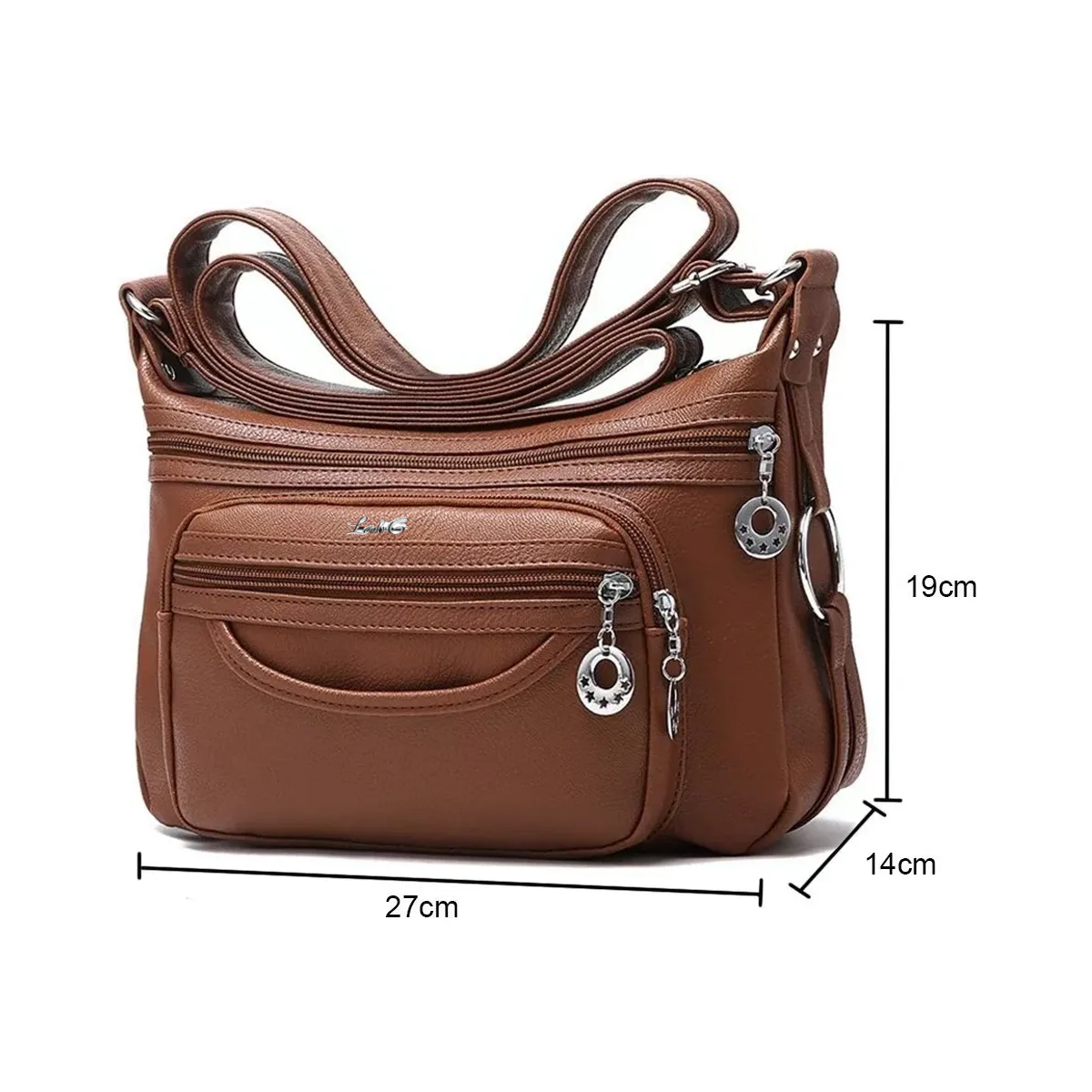 Foto 4 pulgar | Bolso Bandolera Multibolsillos De Piel Suave Para Mujer Lab.g Marrón