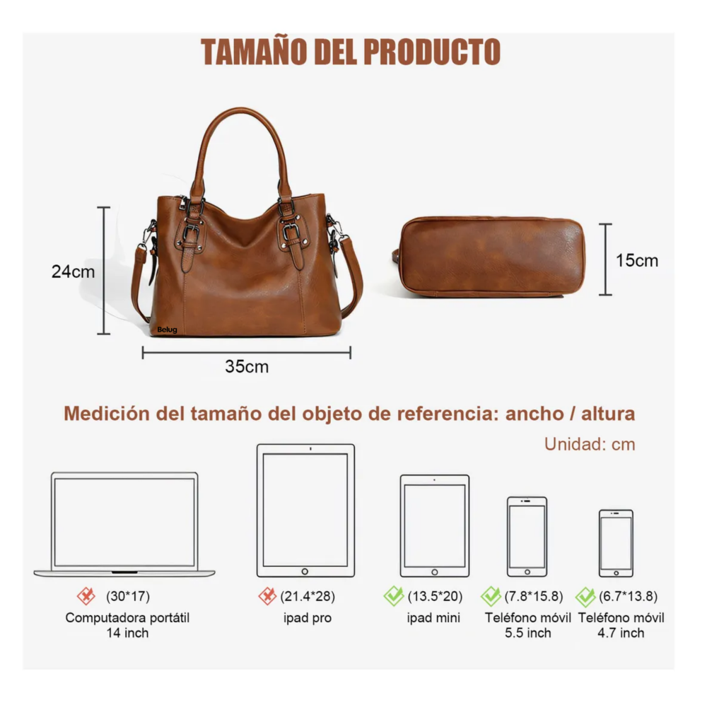 Foto 3 pulgar | Set 2 Bolsas Tote /bandolera/cosmetiquera Para Mujer Belug,  Marrón