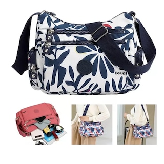Foto 3 | Bolsas Impermeable Dama Bolsa Cruzada Belug Mujer Casual Bolsas Blanca Flores Azules