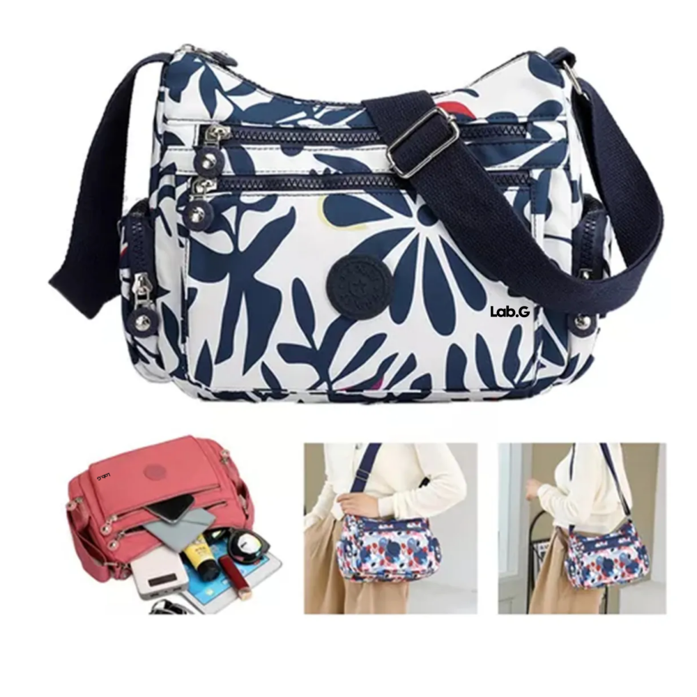 Foto 4 pulgar | Bolsas Impermeable Dama Bolsa Cruzada Lab.g Mujer Casual Bolsas Blanca Flores Azules