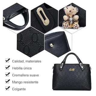 Foto 2 | Set 4 Bolsas Mujer Moda Dama Crossbody Cosmetiquera Correa Lab.g Negras