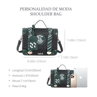 Foto 3 | Color Sólido Letras Mano Bolso De Para Mujer Bandolera Moda Lab.g, Negro Con Verde Olivo