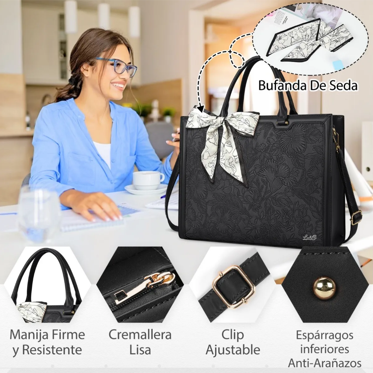 Foto 3 | ''bolsa De Cuero Real Para Laptop De 15.6 In Para Mujer Lab.g Negra ''
