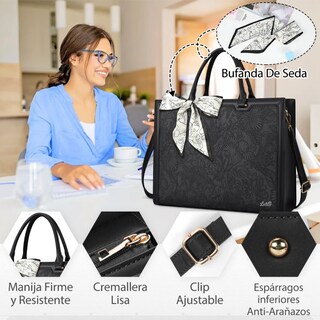 Foto 3 | ''bolsa De Cuero Real Para Laptop De 15.6 In Para Mujer Lab.g Negra ''