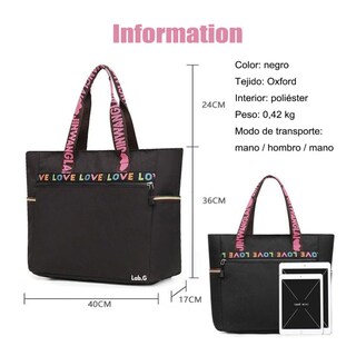 Foto 3 | Bolso De Mujer, Bolso De Gran Capacidad Lab.g, Negro