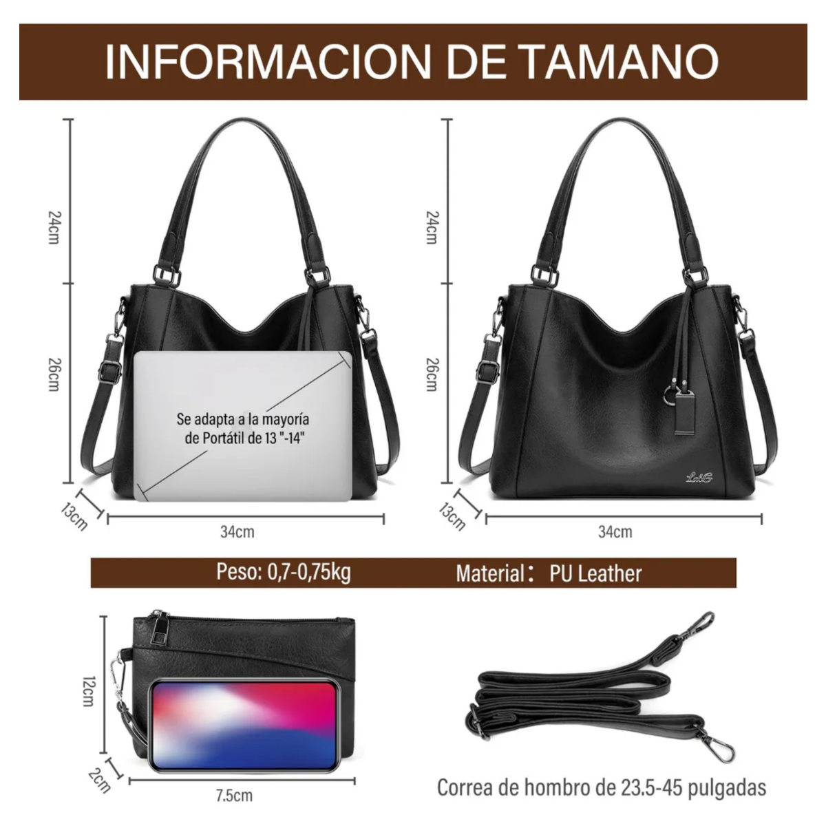 Foto 3 pulgar | ''bolsas De Mujer Para 14in Laptop Bandolera Mujer Impermeable 2 Pz Lab.g Negra  ''