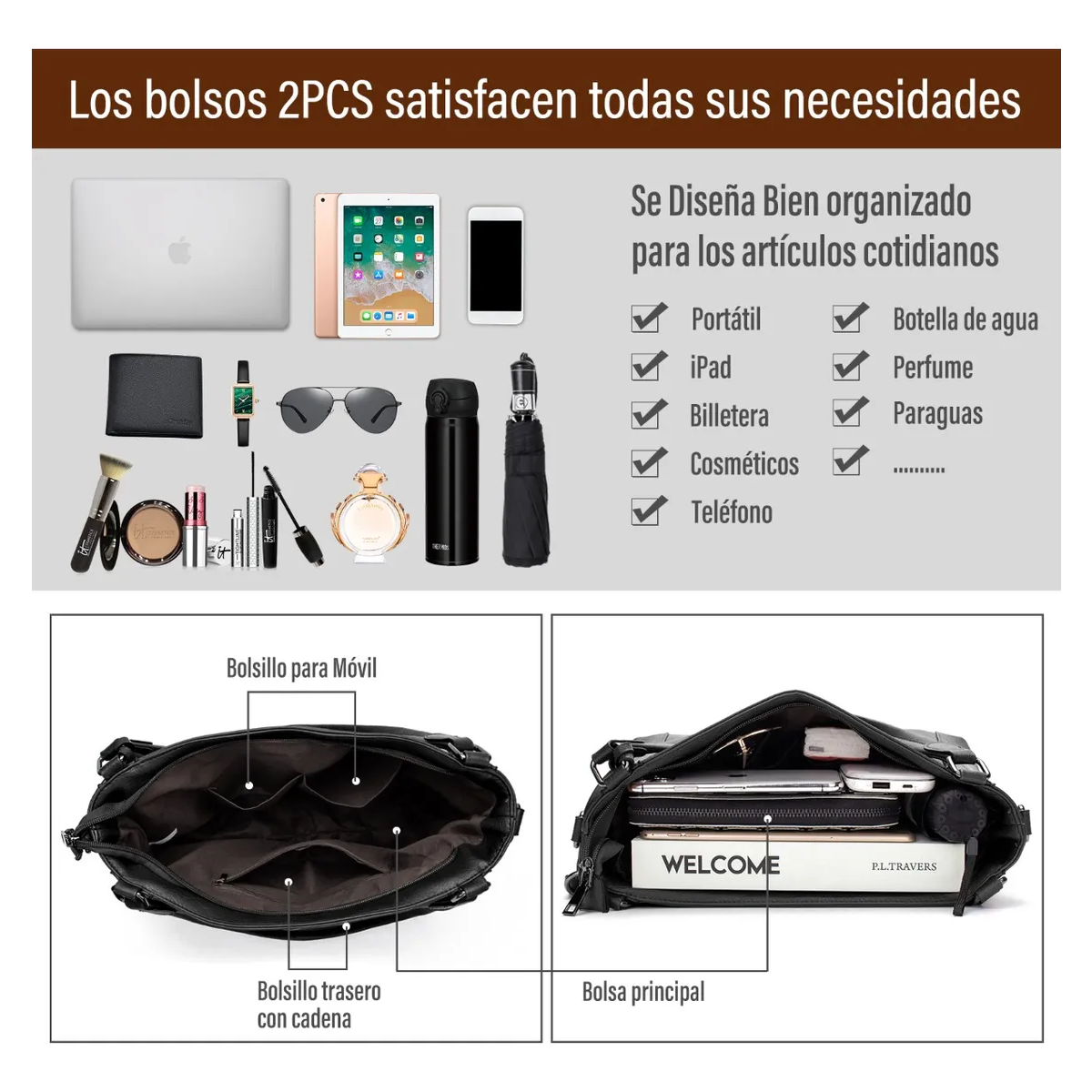 Foto 4 pulgar | ''bolsas De Mujer Para 14in Laptop Bandolera Mujer Impermeable 2 Pz Lab.g Negra  ''