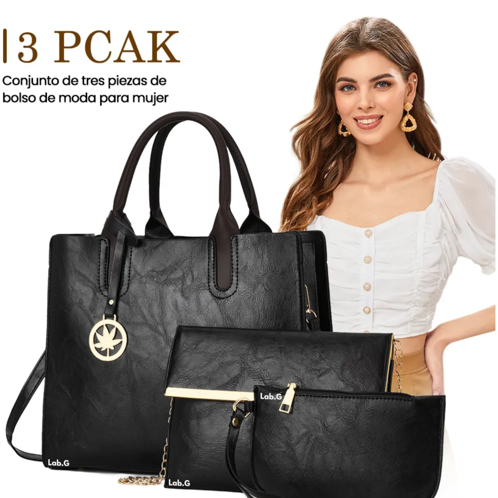 Foto 2 | Set 3 Bolsas Bandolera Mujer Moda Cosmetiquera Cartera Tote Lab.g, Negro