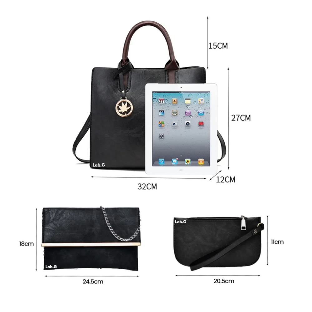 Foto 5 pulgar | Set 3 Bolsas Bandolera Mujer Moda Cosmetiquera Cartera Tote Lab.g, Negro