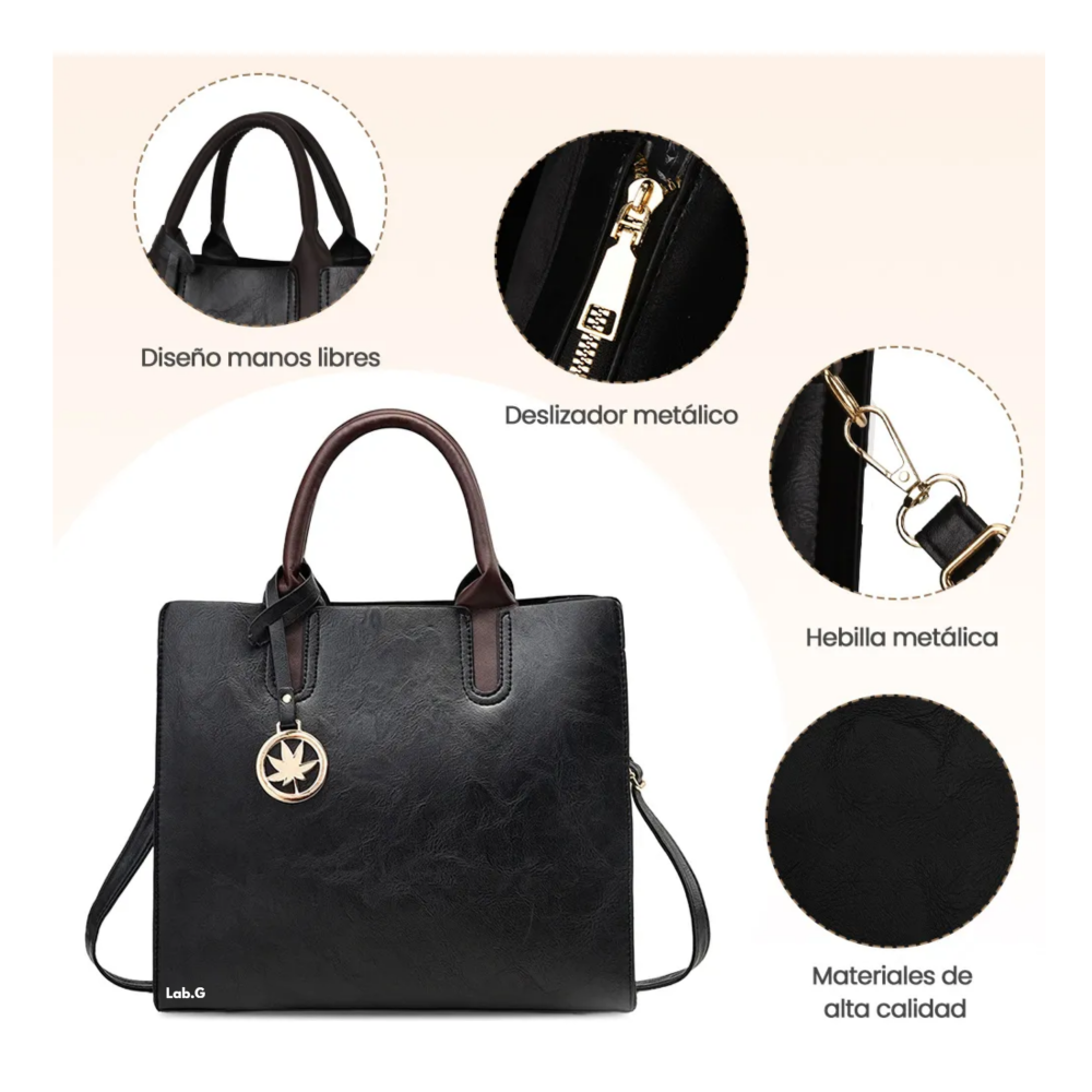 Foto 6 pulgar | Set 3 Bolsas Bandolera Mujer Moda Cosmetiquera Cartera Tote Lab.g, Negro