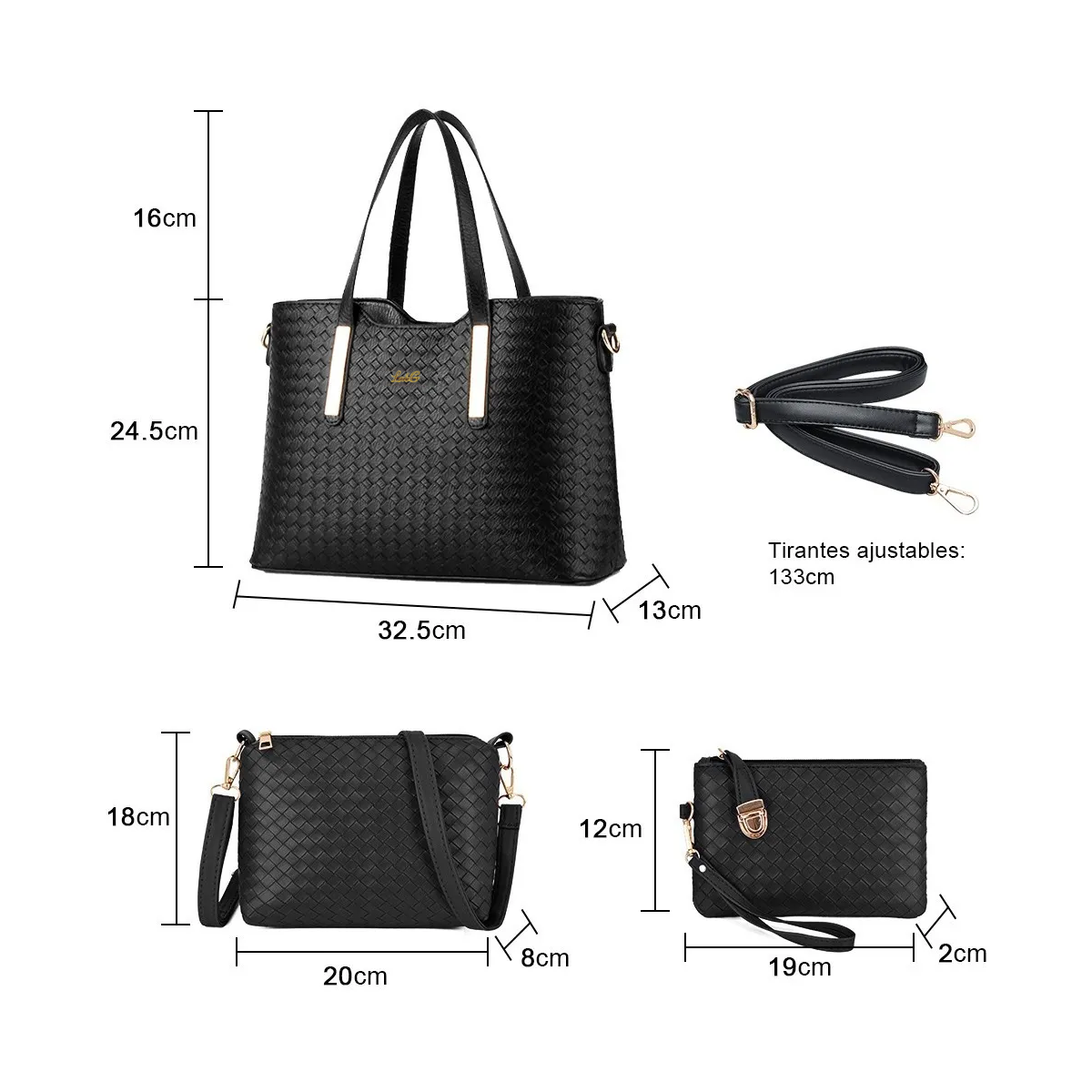 Foto 2 | ''juego De Bolsos Para Mujer Impermeable 4 Piezas Lab.g Negra