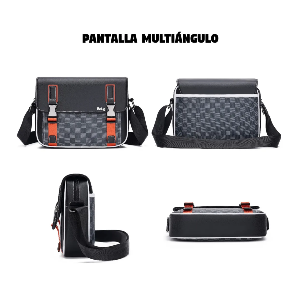 Foto 3 pulgar | Bolso Bandolera A Cuadros De Moda De Gran Capacidad Belug,  Negro Cuadritos Detalles Naranjas
