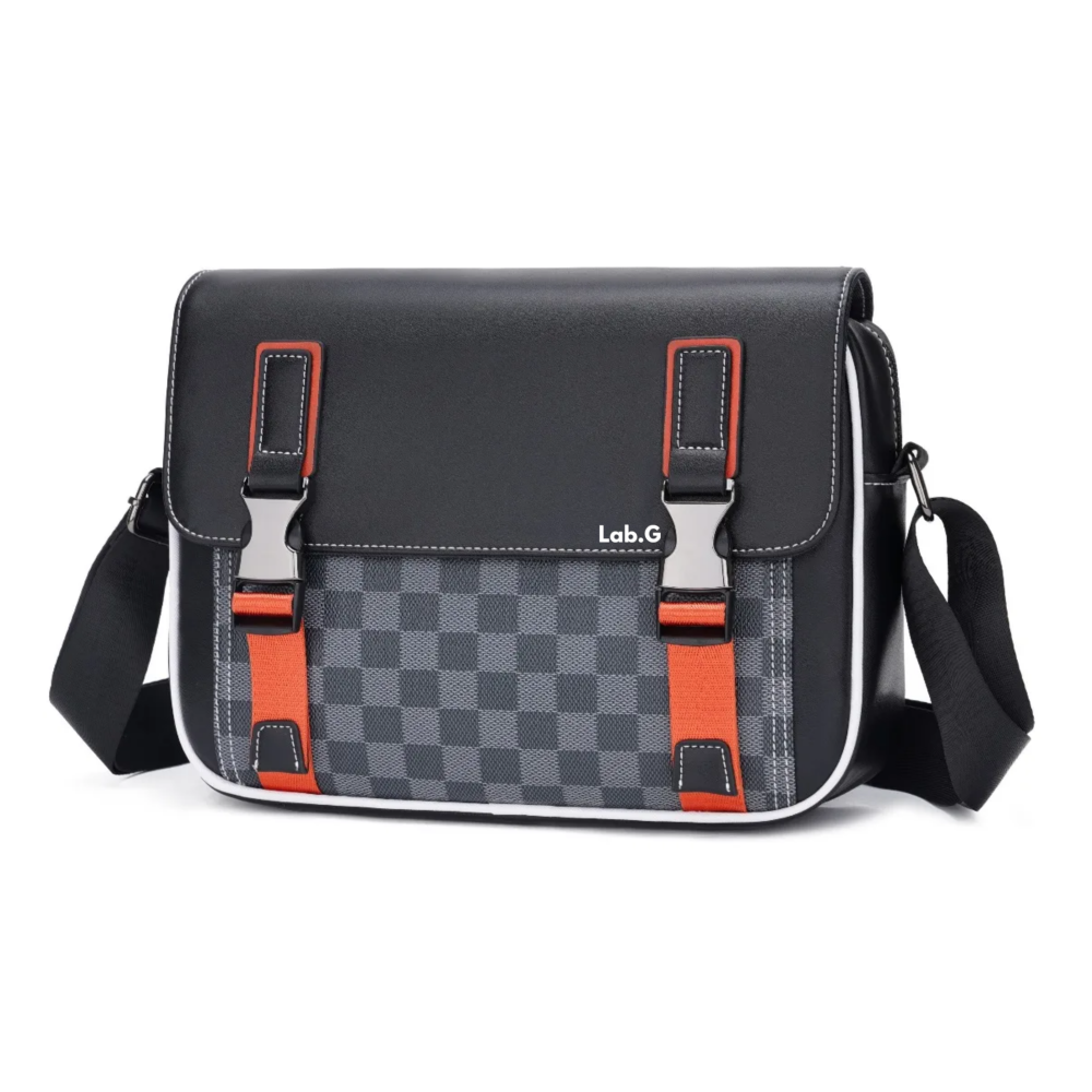 Foto 1 | Bolso Bandolera A Cuadros De Moda De Gran Capacidad Lab.g,  Negro Cuadritos Detalles Naranjas