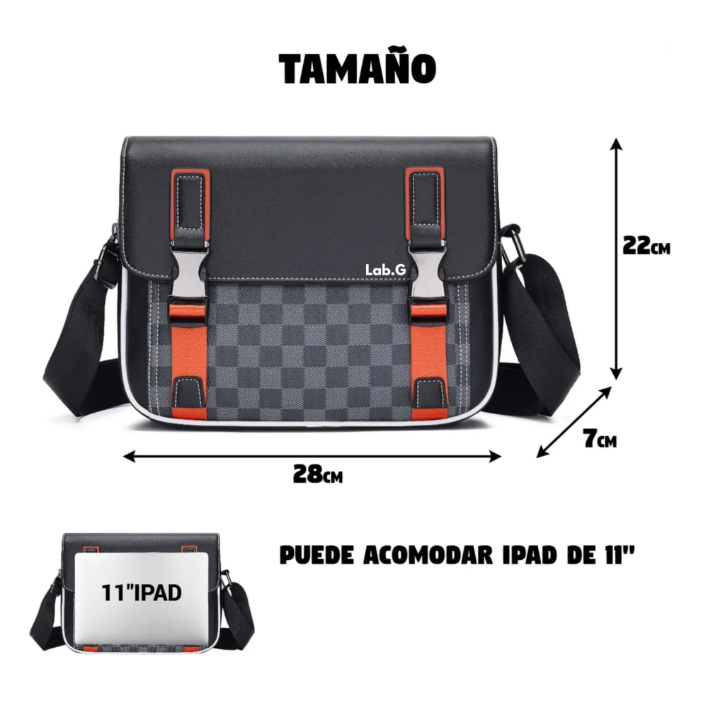 Foto 4 pulgar | Bolso Bandolera A Cuadros De Moda De Gran Capacidad Lab.g,  Negro Cuadritos Detalles Naranjas