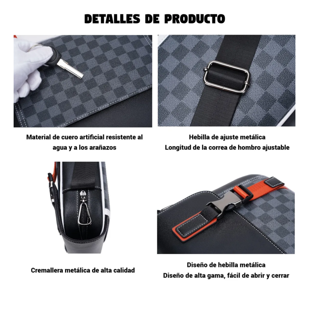 Foto 5 | Bolso Bandolera A Cuadros De Moda De Gran Capacidad Lab.g,  Negro Cuadritos Detalles Naranjas