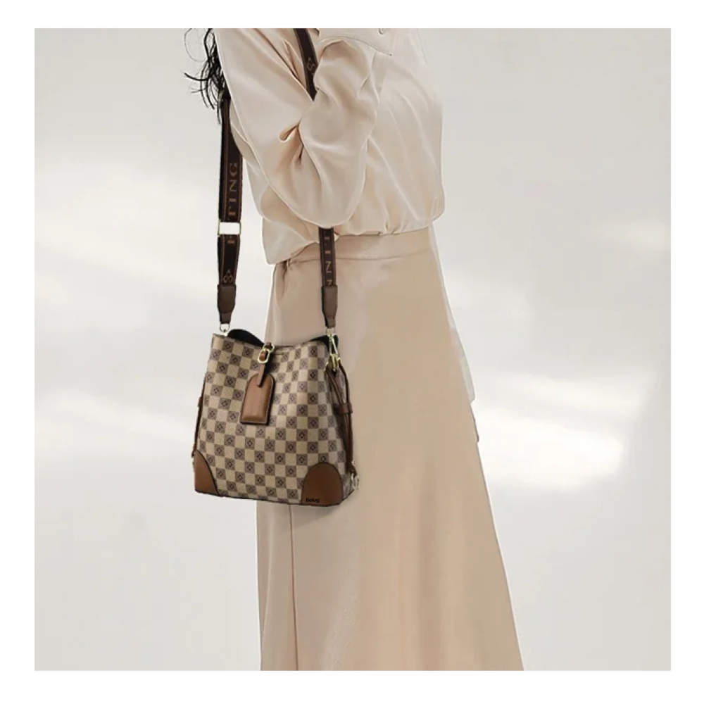 Foto 5 | Bolsas De Hombro Femenino Café A Cuadros Belug, Marrón Oscuro
