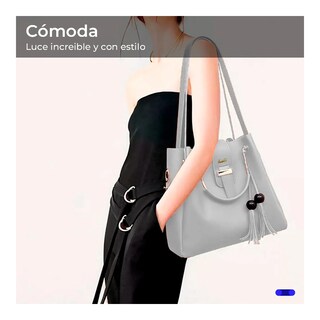 Foto 2 | Set 3 Bolsas Mujer Borla Moda Cartera Crossbody Lab.g Gris