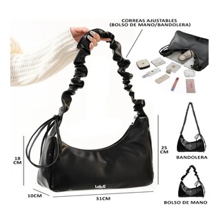 Foto 3 | Bolso De Hombro Pu Para Mujer Bolso Con Asa Correa Ajustable Lab.g, Negro